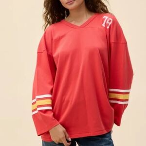 Daydreamer Red Long Sleeve Top with Striped Sleeves